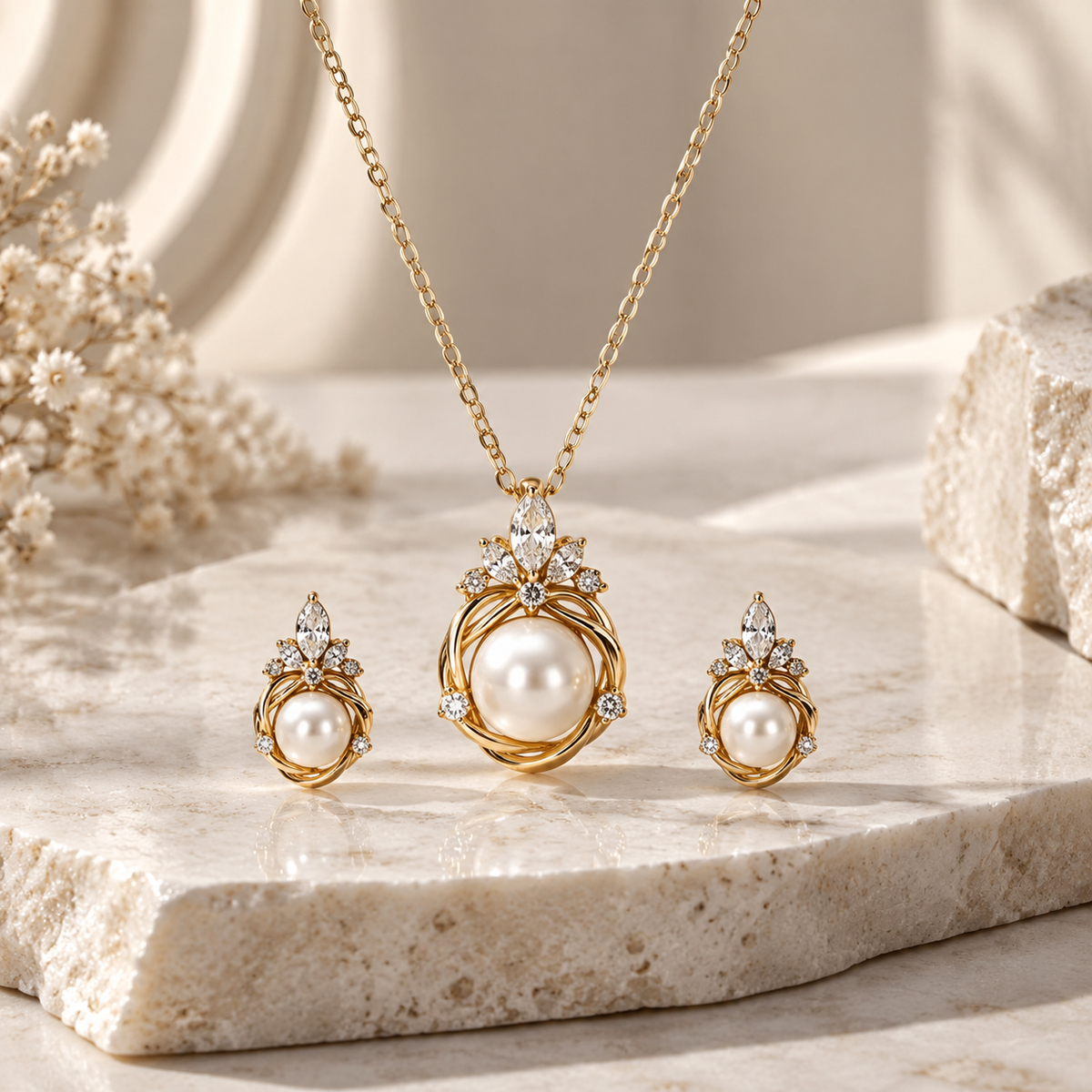 Zelumora Pearl Pendant Set